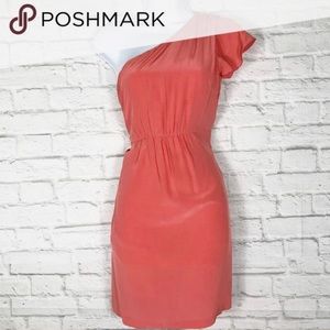 MM Couture pink coral one shoulder dress w/ belt